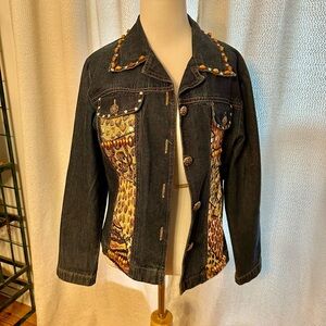 STEP N STYLE Denim Sequined Leopard Jacket